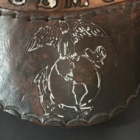Vintage Leather Tooled USMC Leather Visor - Picture 14 of 15